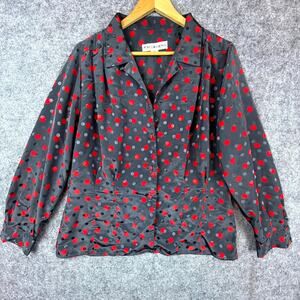 Vintage JH Collectibles Blouse Top Womens 14 Black Polka Dot Secretary 90s